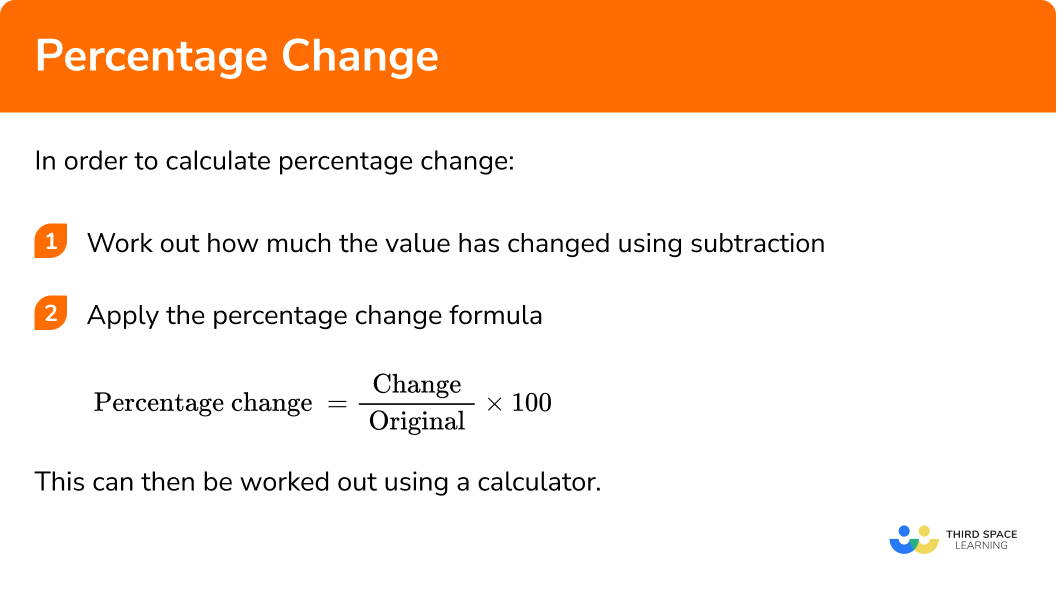 Explain how to calculate percentage change in 2 steps