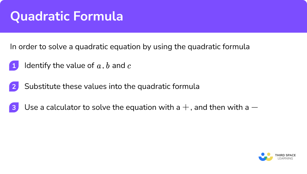 Explain how to use the quadratic formula in 3 steps
