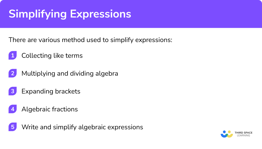 What are the 5 methods used to simplify expressions?