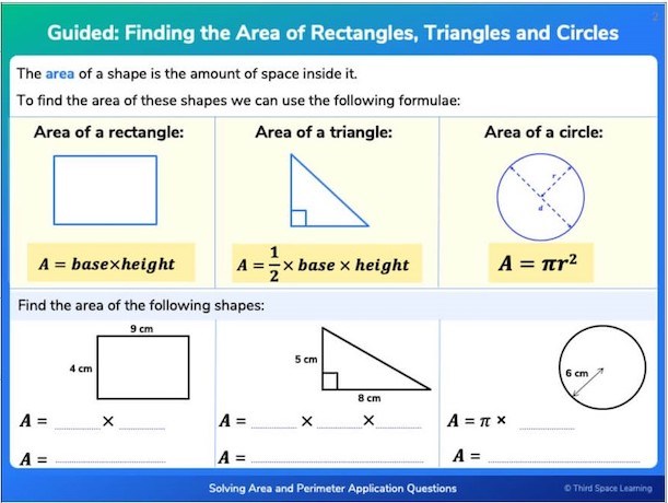 TSL Finding area rectangles triangles circles guide