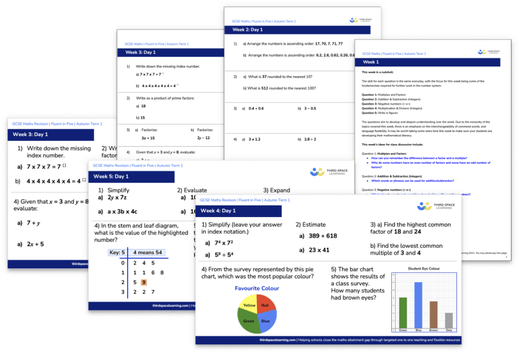 [FREE] GCSE Fluent in Five Arithmetic Pack (Autumn 1 Weeks