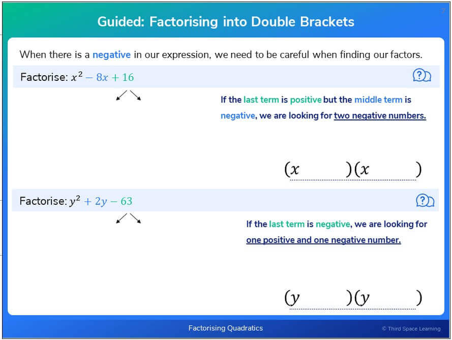 Factorising quadratics lesson