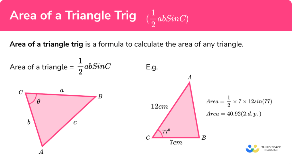 Area of a Triangle Trig - GCSE Maths - Steps, Examples & Worksheet