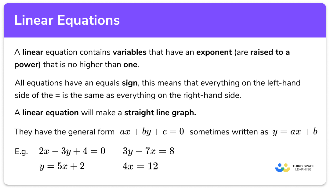 Linear Equations GCSE Maths Steps Examples Worksheet