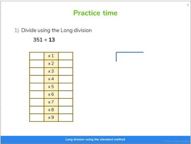 A slide teaching long division on Third Space Learning's online intervention  