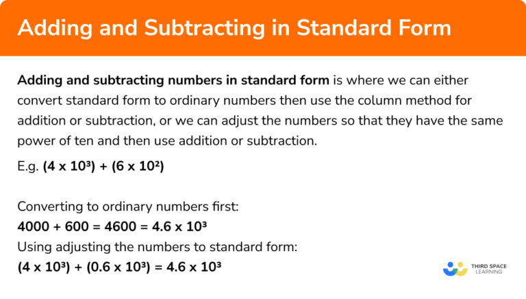 add and subtract numbers in standard form