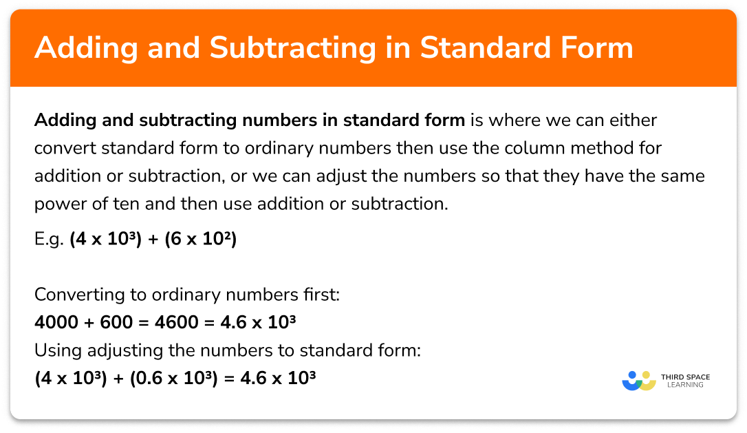 Adding Standard Form GCSE Maths Steps Examples Worksheet