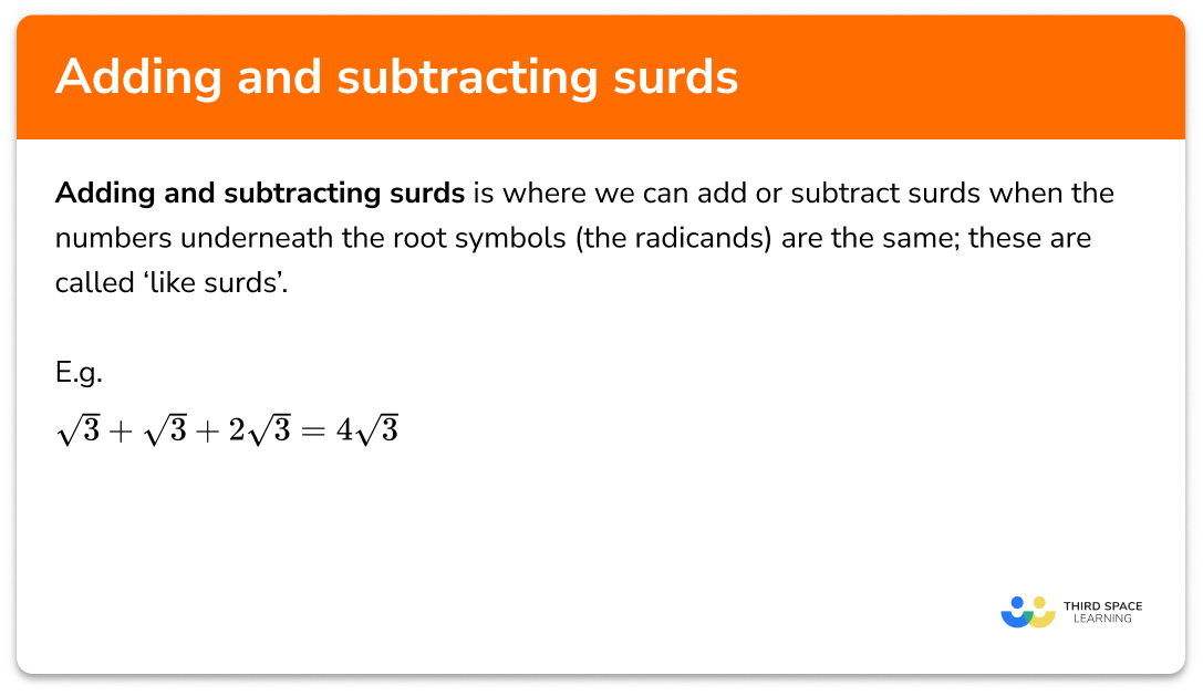 Adding And Subtracting Surds GCSE Steps Examples Worksheet