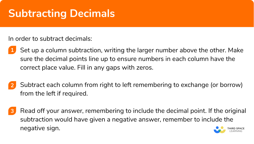 Explain how to subtract decimals in steps