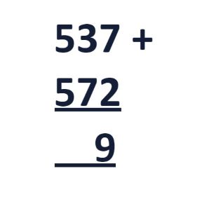 column addition for 537 + 572