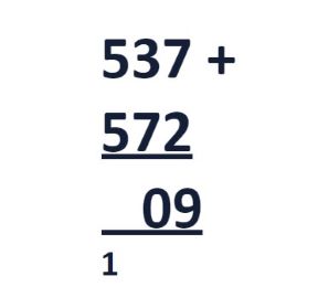 column addition for 537 + 572