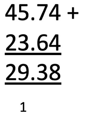 column addition using decimal numbers