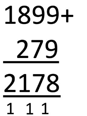 column addition method for 1899 + 279