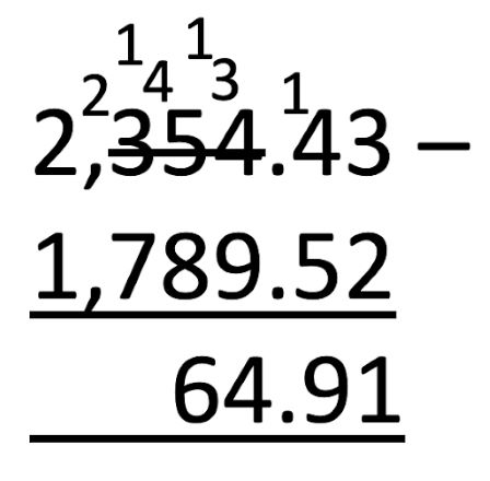 column subtraction carrying one hundreds to the tens column