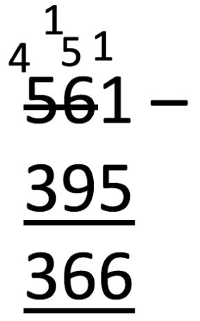 column subtraction 561-395=366