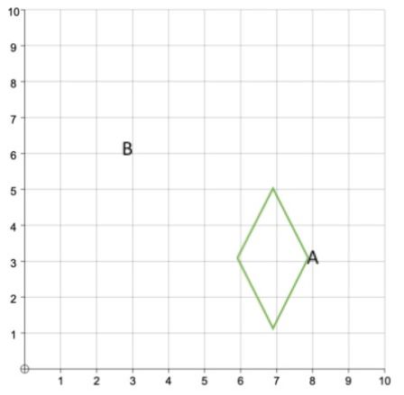 A graph (1st quadrant) with a diamond with vertice A at (8,3) and point B at (3,6)