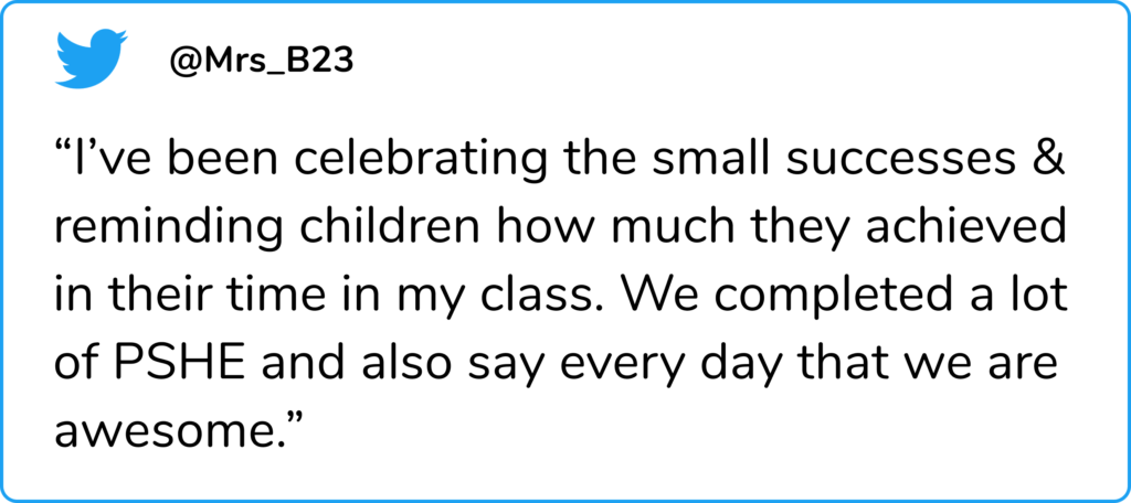 A tweet from a teacher about pupil's confidence. 