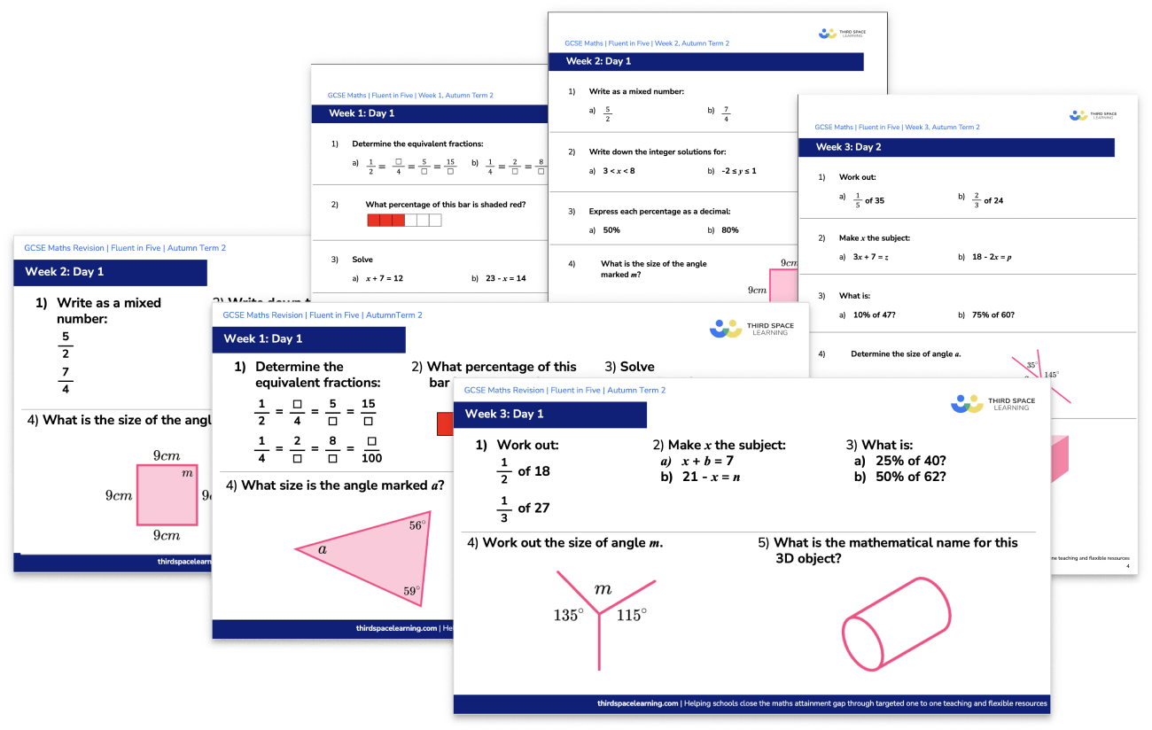 GCSE Fluent in Five Arithmetic Pack (Autumn Term 2 Weeks 1 to 6)