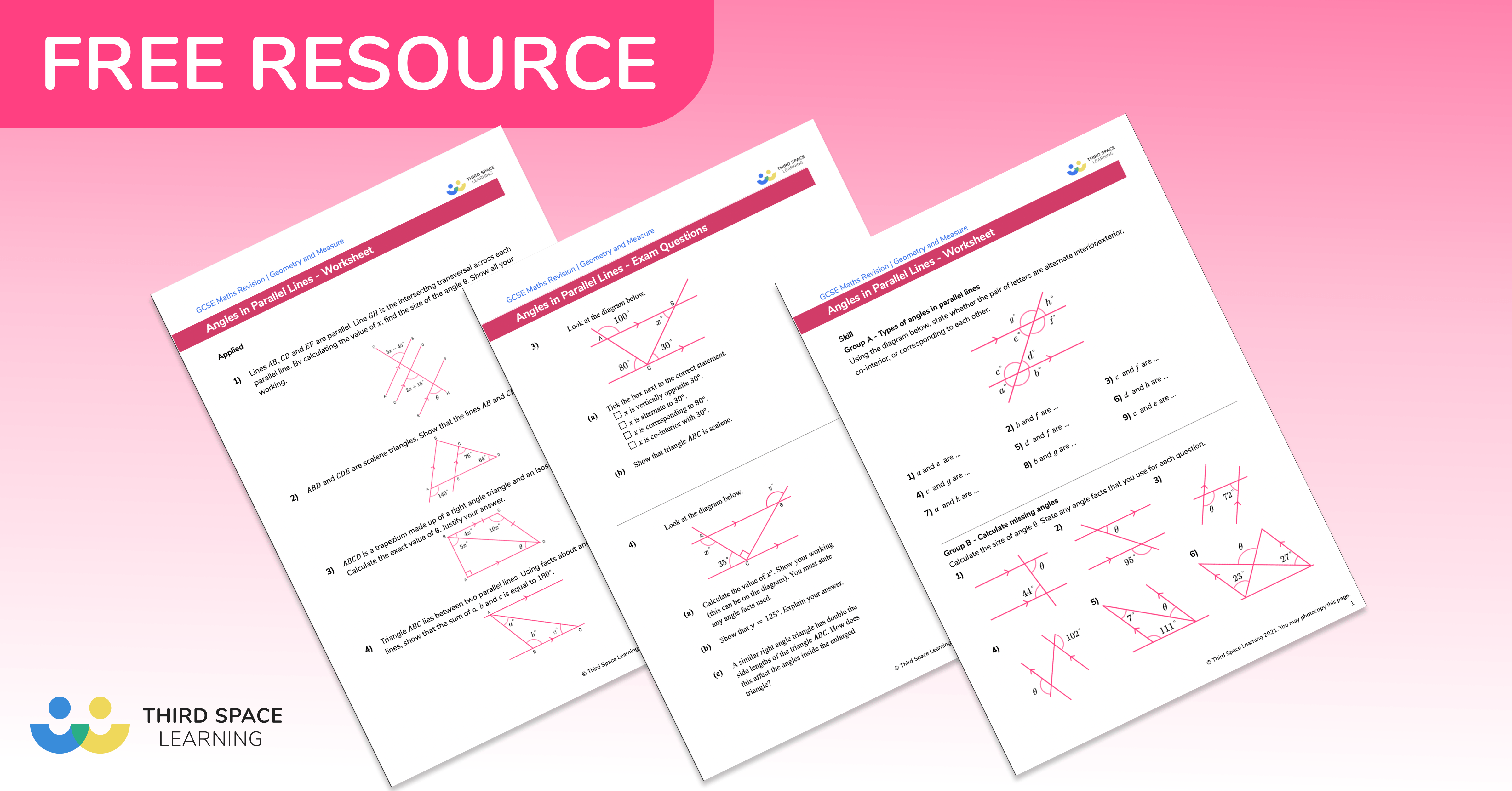 Angles In Parallel Lines Worksheet GCSE Maths FREE 