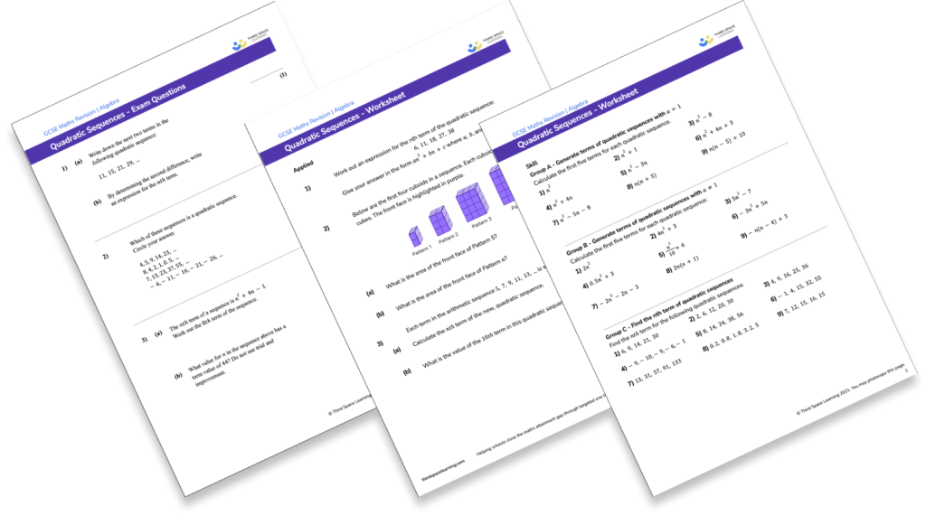 Quadratic Nth Term - GCSE Maths - Steps, Examples & Worksheet