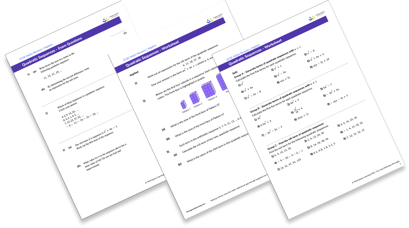 Quadratic nth term worksheet