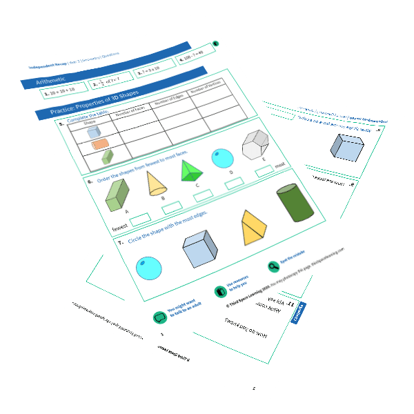 FREE 3D Shapes Independent Recap Worksheets
