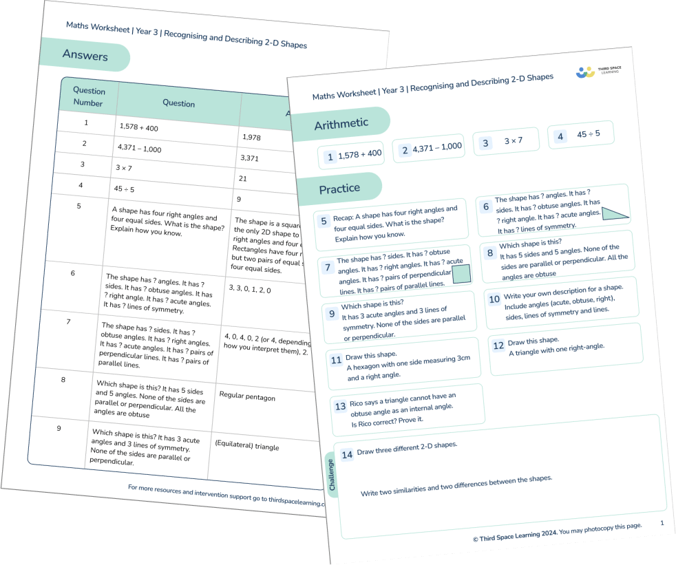 2D Shapes Worksheet Year 3
