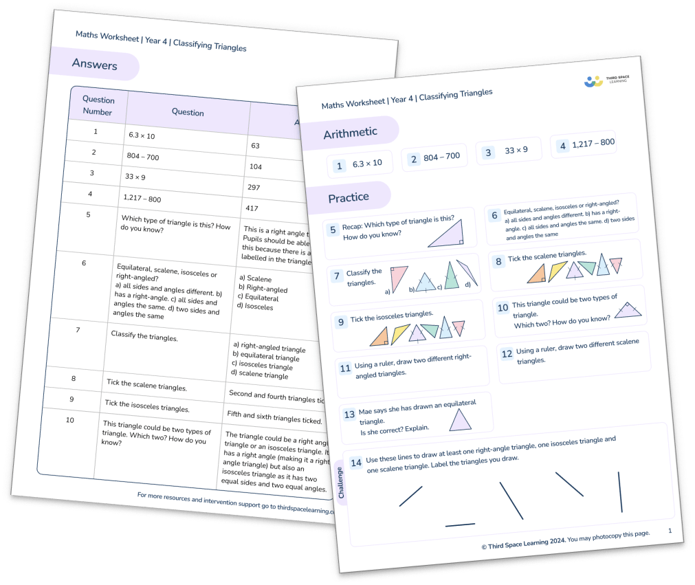 Triangles Worksheet Year 4