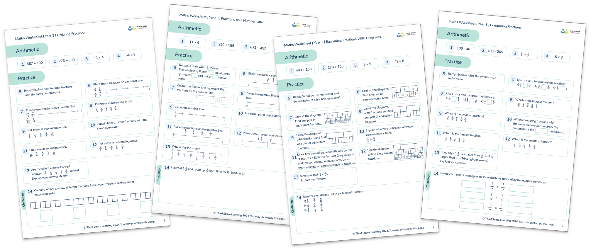 Understanding and Comparing Fractions Worksheets Year 3