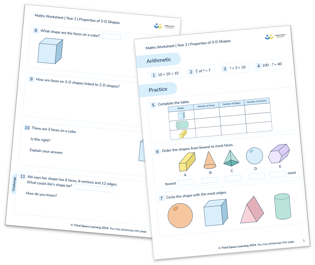 Properties of Shapes Worksheet Year 2