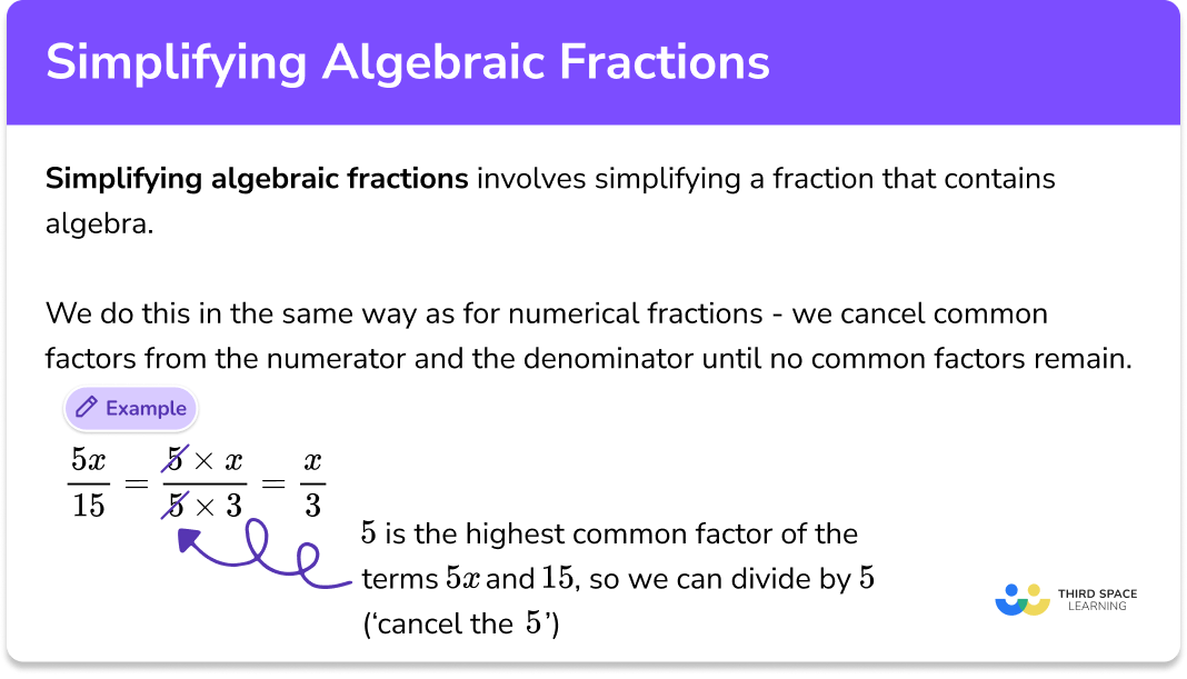 Simplifying Algebraic Fractions GCSE Maths Steps Examples