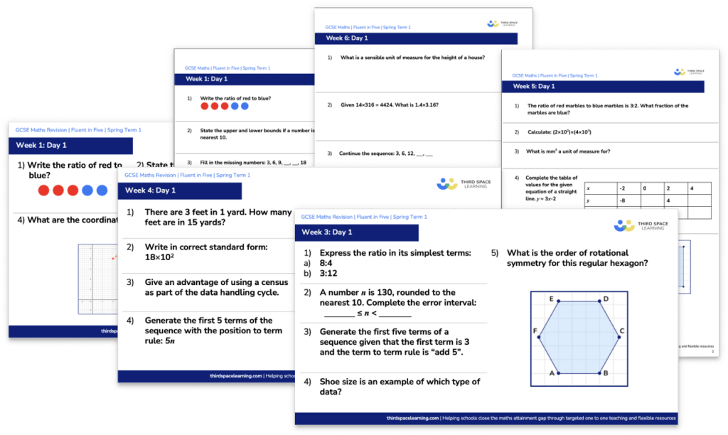 [FREE] GCSE Fluent in Five Arithmetic Pack (Spring Term 1 Weeks 1 to 6)