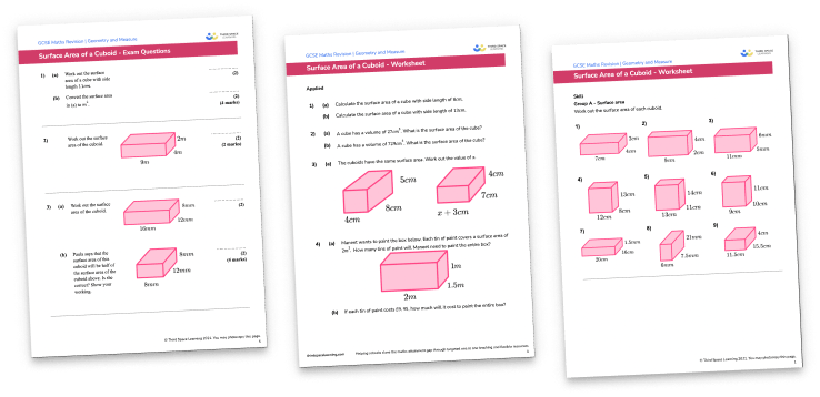 Surface area of a cuboid worksheet