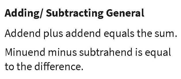 Addition and subtraction stem sentences