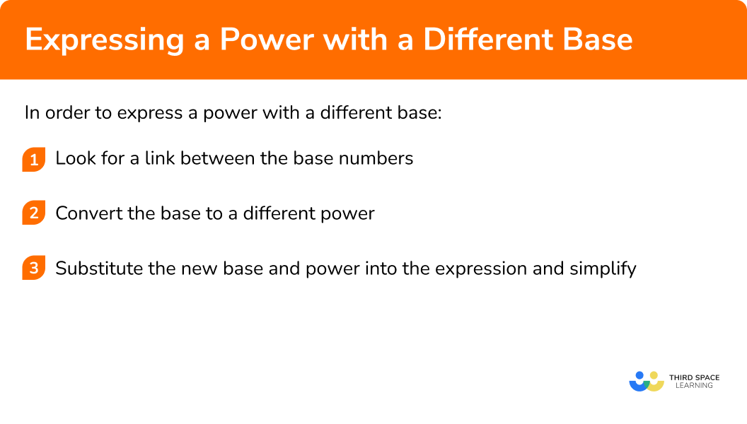 Explain how to express a power with a different base