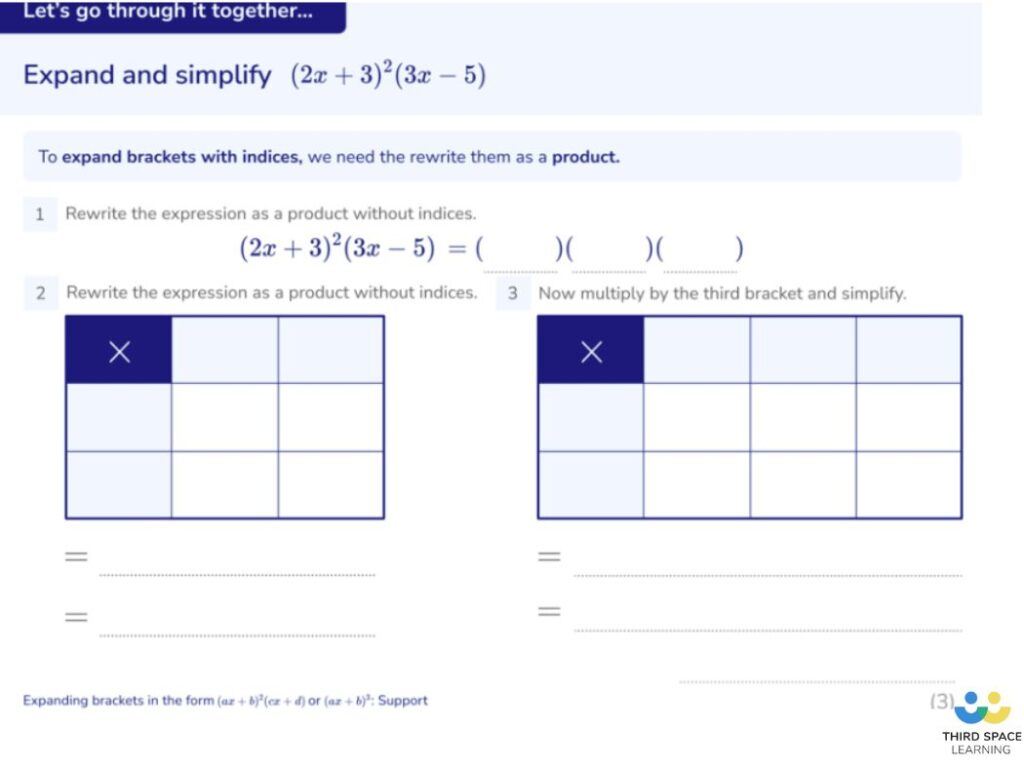 A GCSE Third Space Learning online tuition lesson on Expanding Triple Brackets.