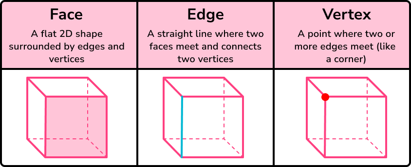 3D shape names face, edges and vertices