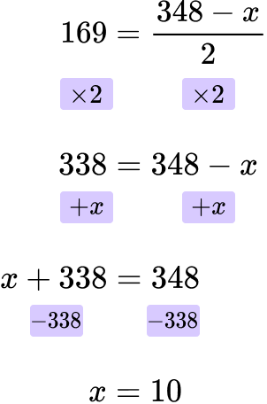Forming and solving equations example 5 step 3