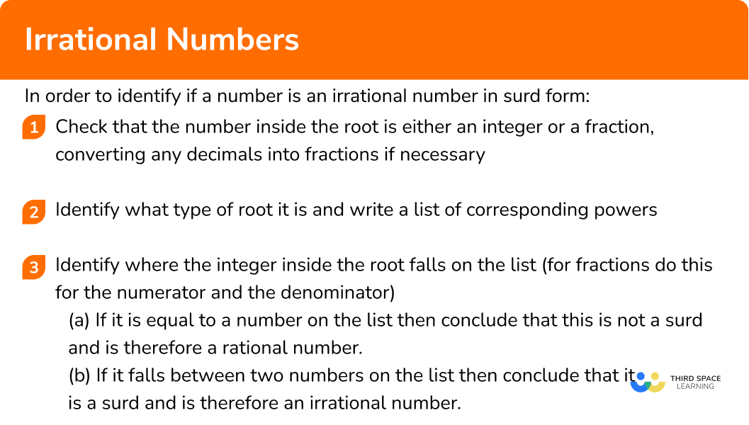 Explain how to identify if a number is an irrational number in surd form