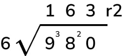 Short division example with remainder