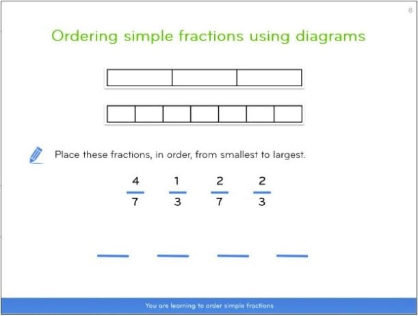 online lesson on ordering simple fractions