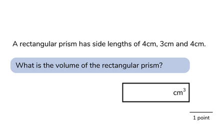 single step reasoning questions for 5th graders to find volume of 3d shape