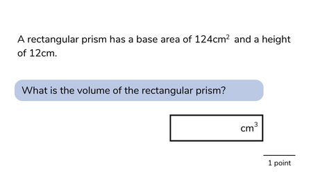 single step reasoning question for 5th graders involving volume