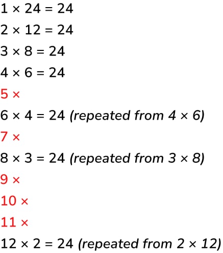 factors and multiples of 24