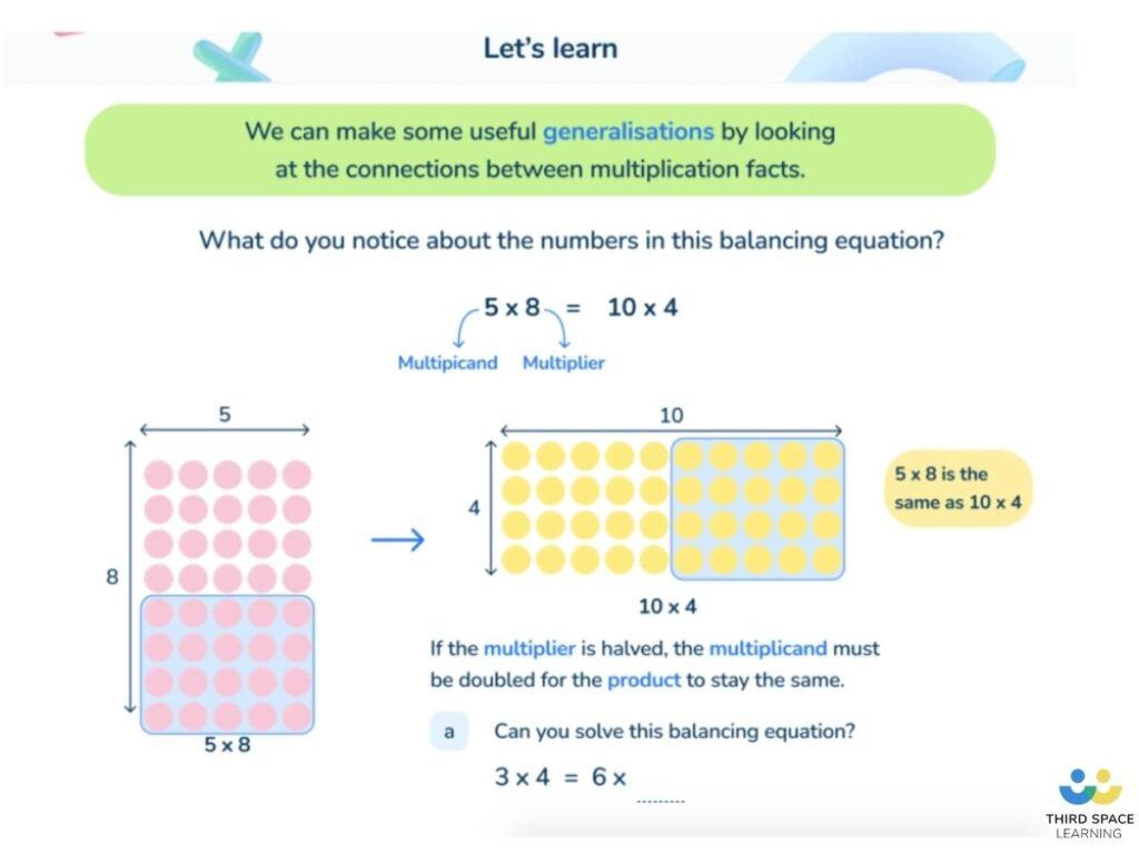 Third Space Learning online lesson slide on times tables