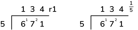 short division example with answers expressed as both remainder and fraction