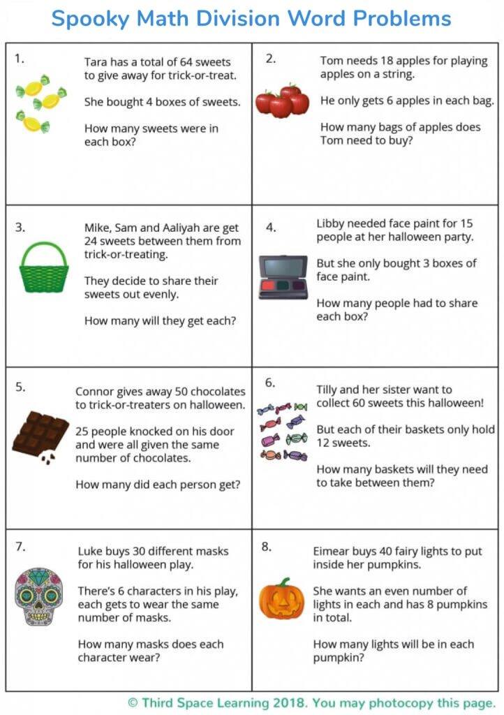 spooky math division word problems worksheet