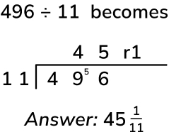 short division with remainder expressed as a fraction