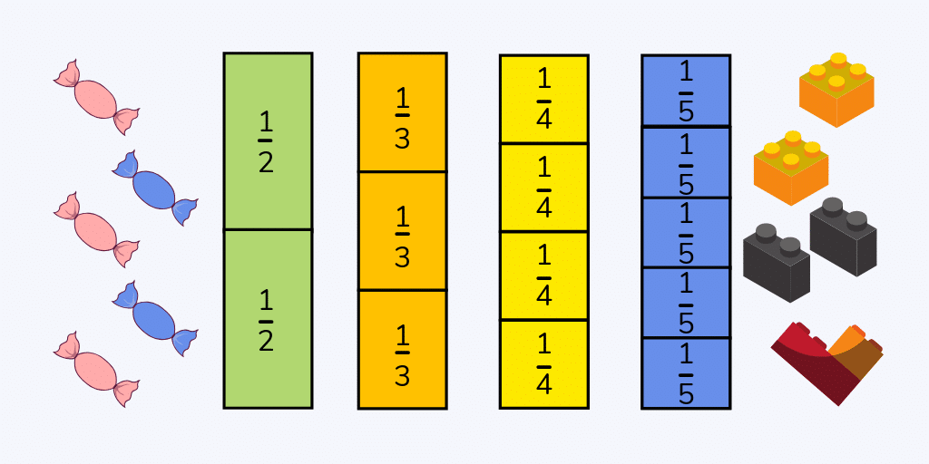 fractions lego and printable fraction strips