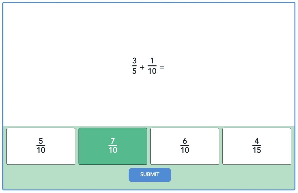 hinge question 6 adding fractions